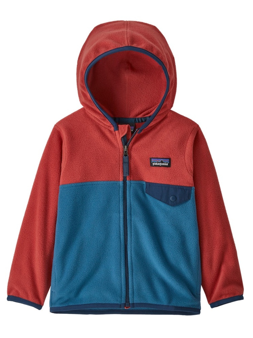 Patagonia Baby Micro D Snap-T Hooded Fleece Jacket Colorblock 6-12M Red Blue